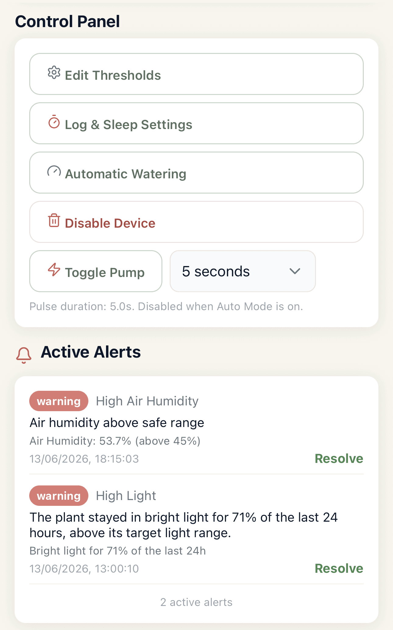 Controls & active alerts in the SpicyChilli dashboard